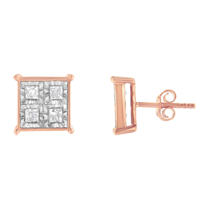 Rose Gold Plated Sterling Silver Diamond Composite Stud Earrings (3/4 cttw, J-K Color, I1-I2 Clarity) - ShopSwiftly