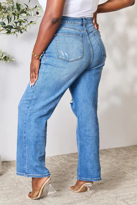 High Waist Distressed Jeans-