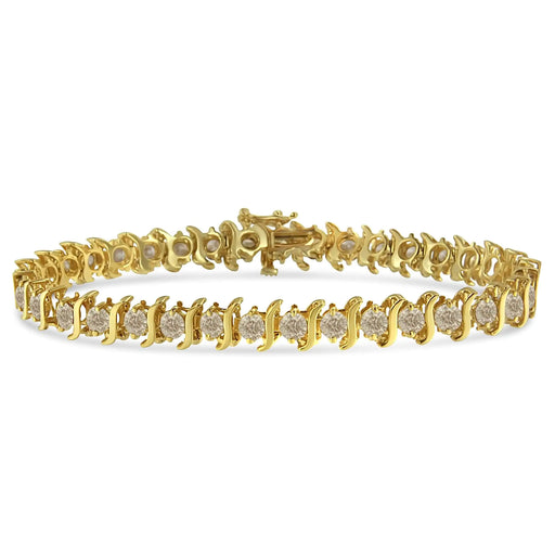 14K Yellow Gold-Plated .925 Sterling Silver 6.0 cttw Classic Round-Cut Diamond "S" Link Bracelet (J-K Color, I1-I2 Clarity) - Size 7.5" - ShopSwiftly