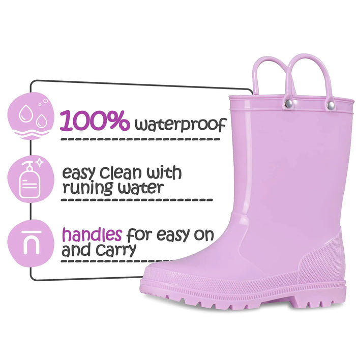 K KomForme Kids Girls & Boys Rain Boots with Easy-on Handles Waterproof Outdoors 3 Big Kid Lilac