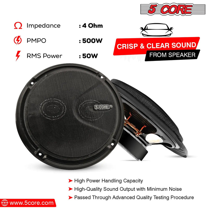 5Core Car Speakers 6 Inch 2 Way Replacement Loud Coaxial 4 Ohm Component Stereo Door Speaker Set