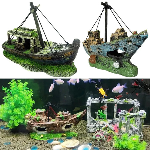 Aquarium Resin Ornament Pirate Ship Wreck - ShopSwiftly