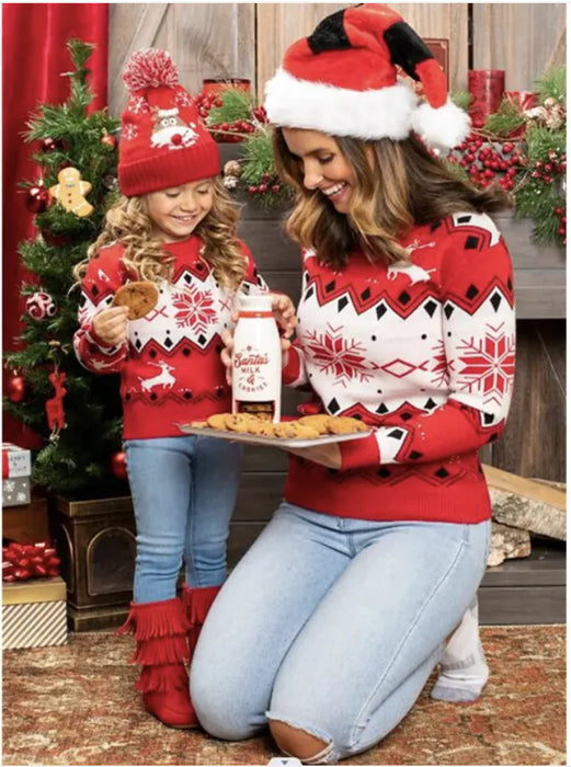 Fashionable Jacquard Parent-Child Sweater for Girls and Moms