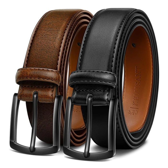 KEMISANT Men Belt 2Pack – Genuine Leather Belt for Men Dress Casual Golf Jeans 1 3/8" 2pack-black/Deep Brown4153 46"-48"Waist Adjustable