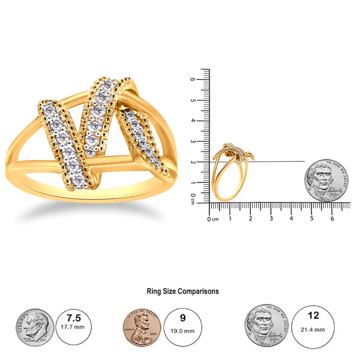 14K Yellow Gold Plated .925 Sterling Silver 1/4 Cttw Diamond Interlocking Bypass Ring (I-J Color, I1-I2 Clarity) - ShopSwiftly