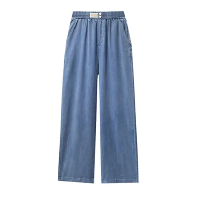 Soft Ice Silk Jeans Women High Waist Wide Leg Pants