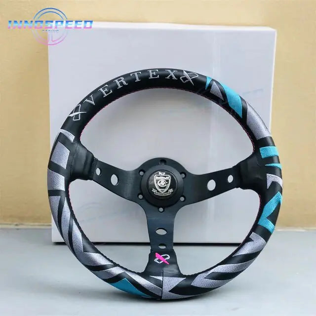 Universal Racing 13inch Vertex Leather Modified Performance Deep Dish Tuning Sport Steering Wheel