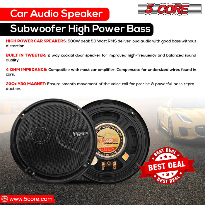 5Core Car Speakers 6 Inch 2 Way Replacement Loud Coaxial 4 Ohm Component Stereo Door Speaker Set