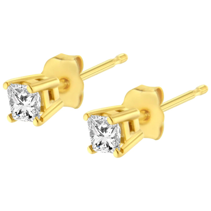 AGS Certified 1/2 Cttw Princess-Cut Square Diamond 4-Prong Solitaire Stud Earrings in 14K Yellow Gold (N-O Color, VS1-VS2 Clarity) - ShopSwiftly