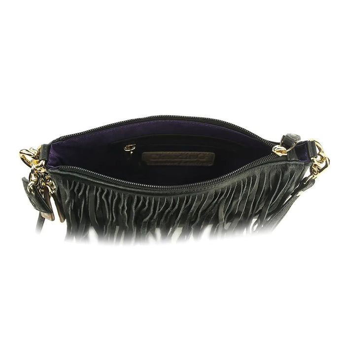 Willow Fringe Leather Handbag -Midnight Black - ShopSwiftly