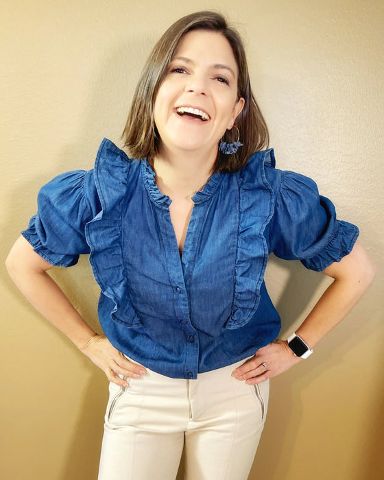 Ruffle Denim Top - ShopSwiftly