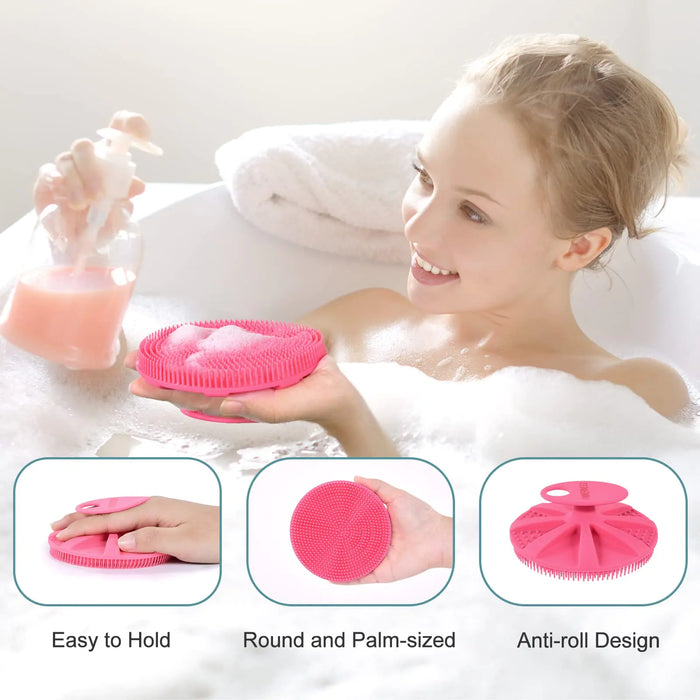 INNERNEED Food-grade Soft Silicone Body Scrubber Shower Brush Handheld Cleansing Skin Brush, Gentle Exfoliating and Lather Well (Pink) Pink