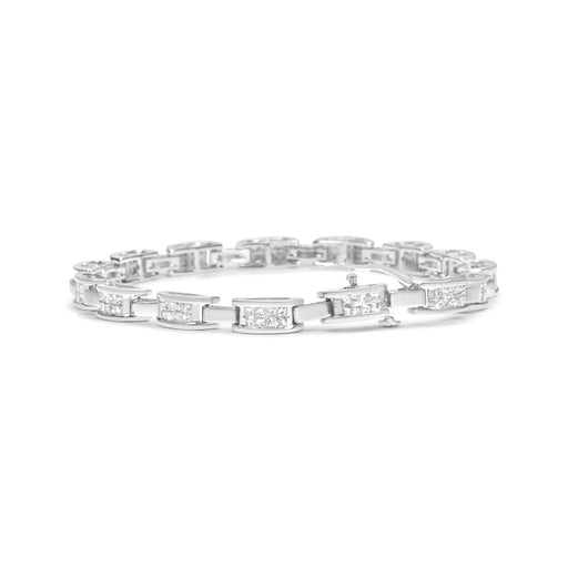 14K White Gold 2.0 Cttw Princess Cut Invisible Set Diamond Rectangular Link Bracelet (I-J Color, I1-I2 Clarity) - 7.25" - ShopSwiftly