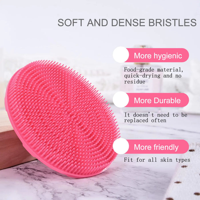 INNERNEED Food-grade Soft Silicone Body Scrubber Shower Brush Handheld Cleansing Skin Brush, Gentle Exfoliating and Lather Well (Pink) Pink