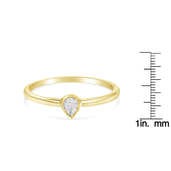 14K Yellow Gold Plated .925 Sterling Silver 1/20 Carat Diamond Teardrop Pear-Shaped Miracle Set Petite Fashion Ring (J-K Color, I1-I2 Clarity) - ShopSwiftly