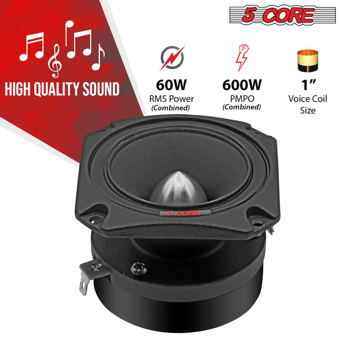 5Core Tweeters Speakers Car Audio Pair 600W Peak 3.5 Inch Super Bullet Tuiters Para Sonido Para Carro