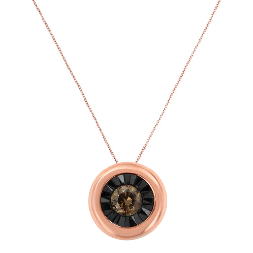 Black Rhodium over 10K Rose Gold 1/10 Carat Diamond Two Tone Round Miracle-Plate Solitaire 18” Pendant Necklace (Champagne Color, I2-I3 Clarity) - ShopSwiftly