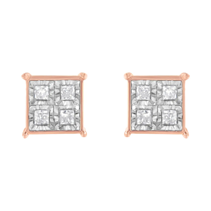 Rose Gold Plated Sterling Silver Diamond Composite Stud Earrings (3/4 cttw, J-K Color, I1-I2 Clarity) - ShopSwiftly