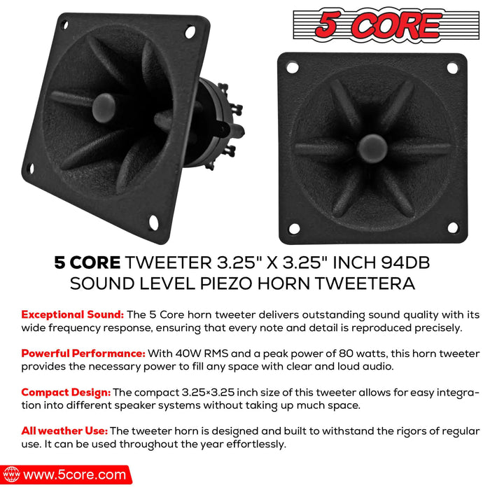 5Core Tweeter 3.25" x 3.25" 40W Component Square Driver Replacement Piezo Super Horn