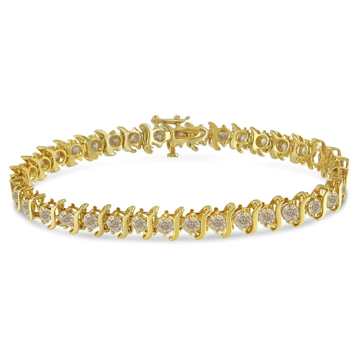 14K Yellow Gold-Plated .925 Sterling Silver 6.0 cttw Classic Round-Cut Diamond "S" Link Bracelet (J-K Color, I1-I2 Clarity) - Size 7.5" - ShopSwiftly