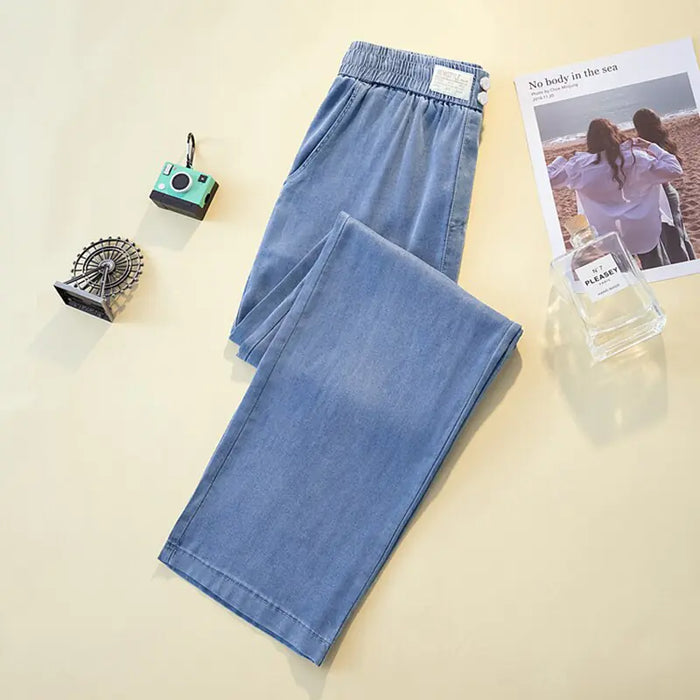 Soft Ice Silk Jeans Women High Waist Wide Leg Pants