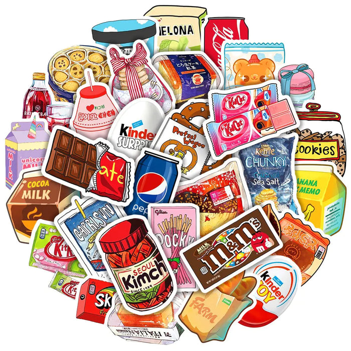 50/100pcs Cartoon Food Graffiti Stickers Snack Sticker for Skateboard