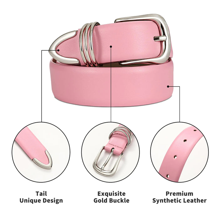 Women's Leather Belts with Gold Buckle Fashion Leather Waist Belt Elegant Ladies Belts for Jeans Dress & Casual Wear Pink+sliver S: Fit Waist Size 26"-32"