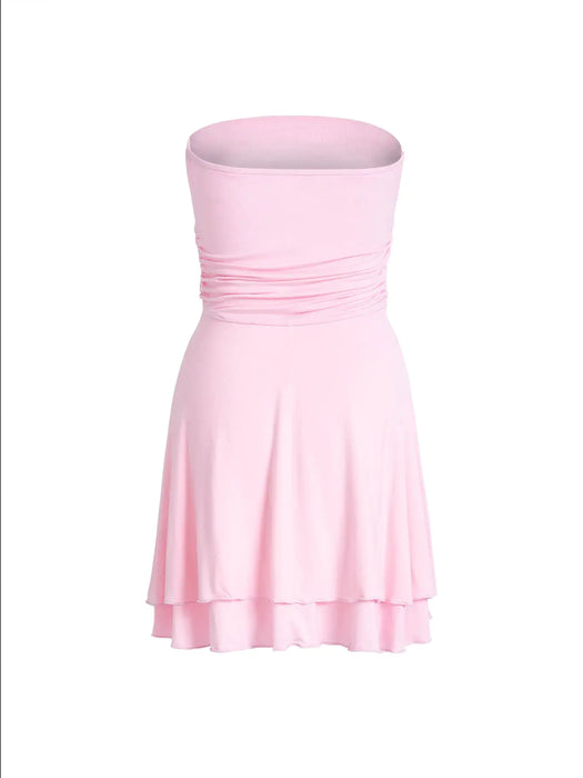 Y2K Tube-top Short Dress Summer Sexy Pleated Tight Dresses For Womens Clothing - ShopSwiftly