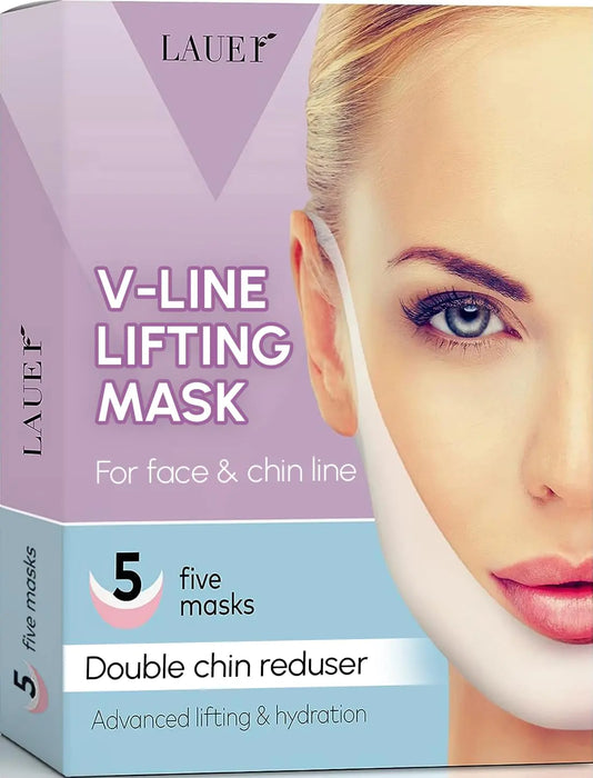 V Shaped Contouring Face Mask Line Shaping Lifting Belt Neck Reduction Jawline Lift Tape Enhancer Face Patch Firming Tightening Skin Chin Up Sculpting Collagen Mask Hyaluronic Acid Aloe Vera 5 pcs 1 Count (Pack of 5)