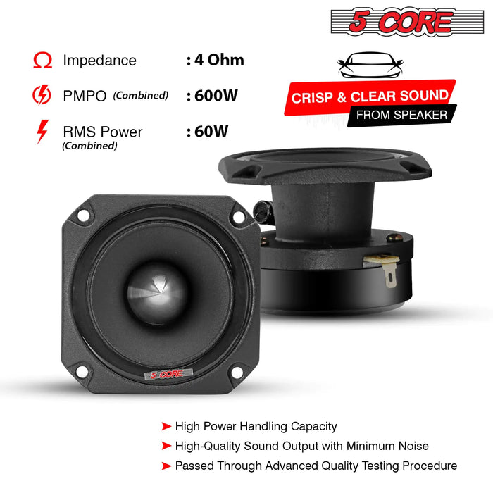 5Core Tweeters Speakers Car Audio Pair 600W Peak 3.5 Inch Super Bullet Tuiters Para Sonido Para Carro