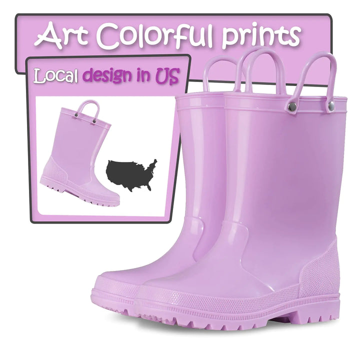 K KomForme Kids Girls & Boys Rain Boots with Easy-on Handles Waterproof Outdoors 3 Big Kid Lilac