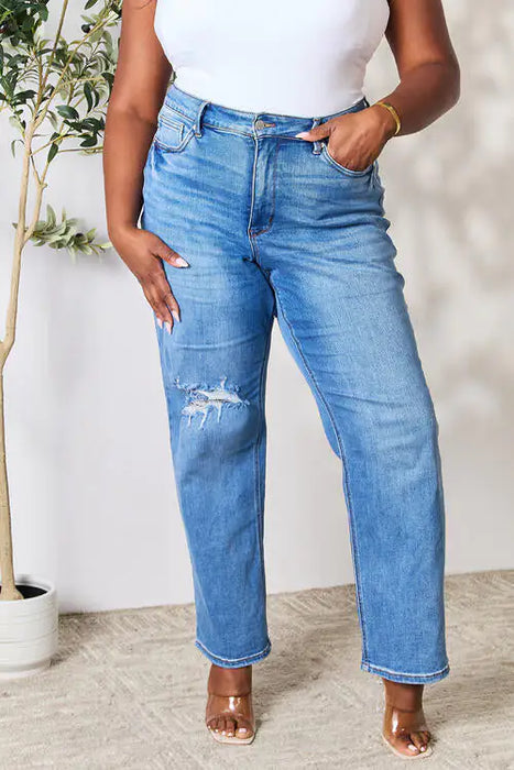 High Waist Distressed Jeans-