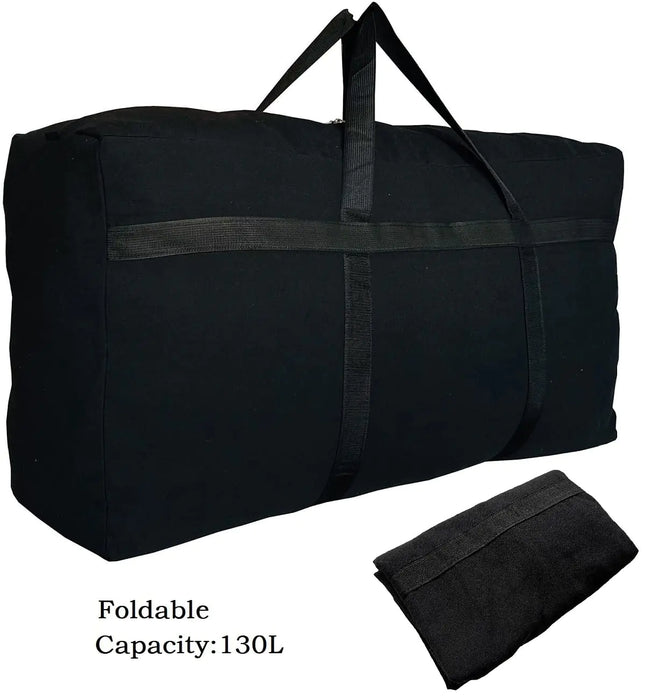 Extra Large Storage Duffle Bag with Zippers and Handles, Big Foldable Duffle Bag for Travel X-Large - 38" X 11.8" X 23" Black Canvas