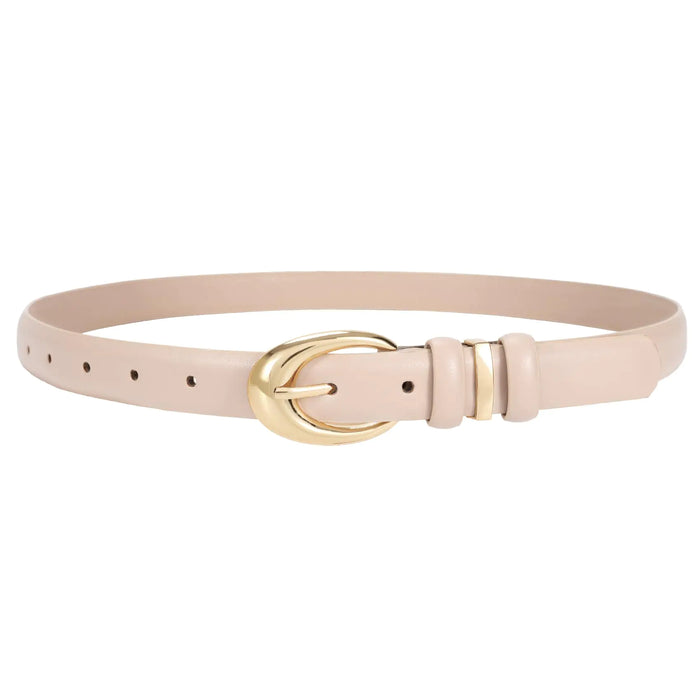 Women Leather Belt for Jeans Pants Fashion Ladies Skinny Faux Leather Dress belt with Gold Buckle Fit Wasit Size 27"-31" Beige