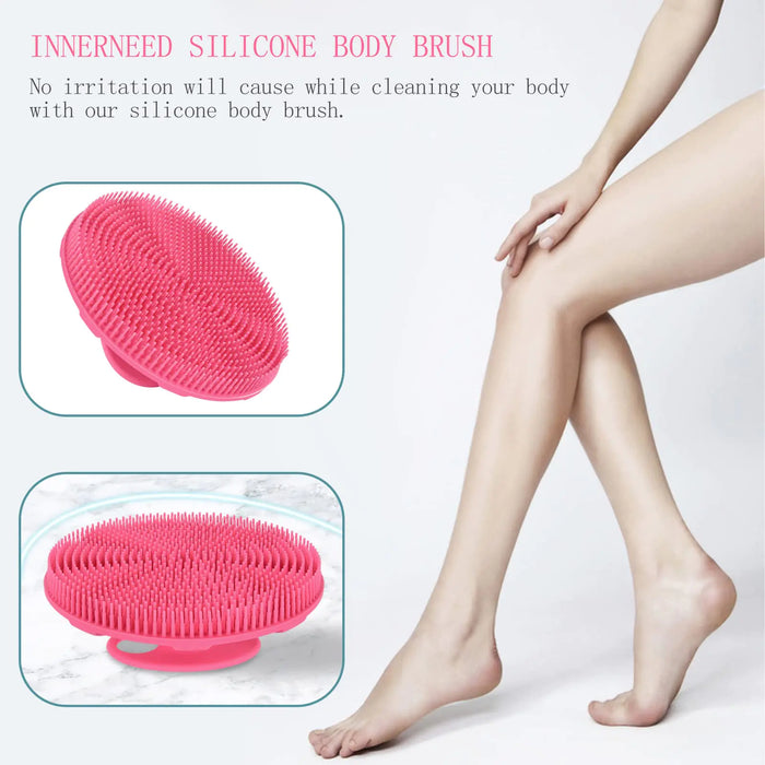 INNERNEED Food-grade Soft Silicone Body Scrubber Shower Brush Handheld Cleansing Skin Brush, Gentle Exfoliating and Lather Well (Pink) Pink