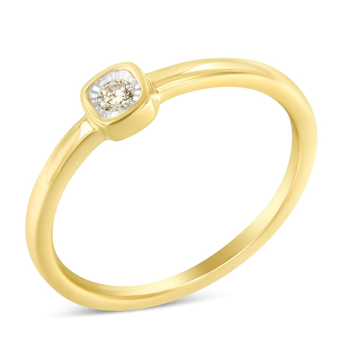 14K Yellow Gold Plated .925 Sterling Silver 1/20 Carat Diamond Square Cushion-Shaped Miracle Set Petite Fashion Promise Ring (J-K Color, I1-I2 Clarity) - ShopSwiftly