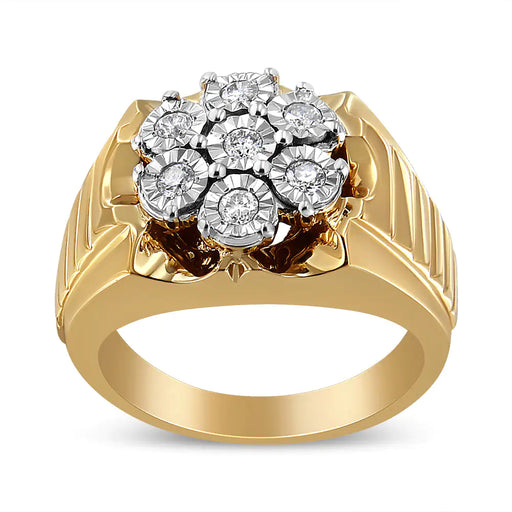 14K Yellow Gold Plated .925 Sterling Silver 1/3 Cttw Miracle-Set Floral Diamond Cluster Ring (I-J Color, I1-I2 Clarity) - ShopSwiftly