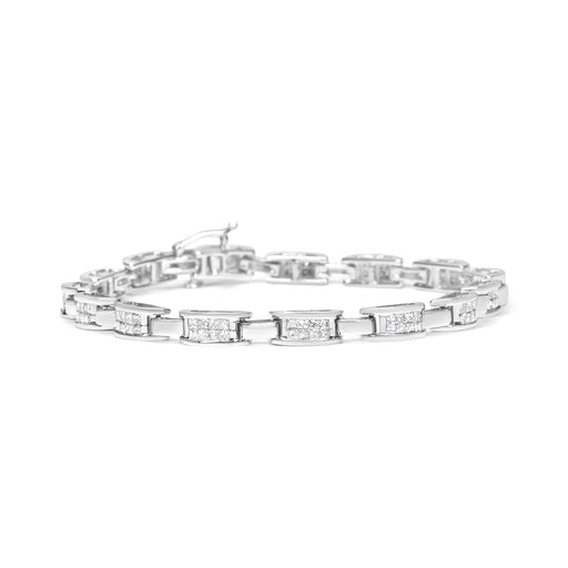 14K White Gold 2.0 Cttw Princess Cut Invisible Set Diamond Rectangular Link Bracelet (I-J Color, I1-I2 Clarity) - 7.25" - ShopSwiftly