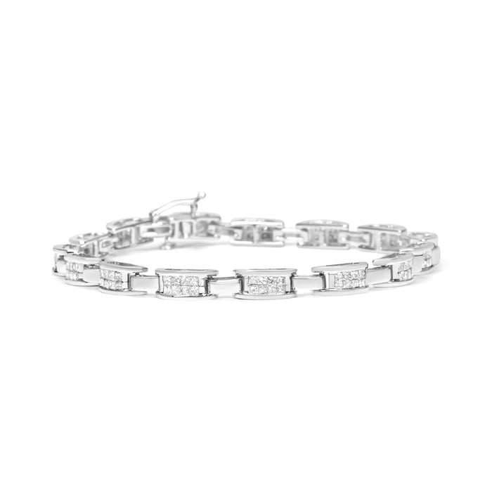 14K White Gold 2.0 Cttw Princess Cut Invisible Set Diamond Rectangular Link Bracelet (I-J Color, I1-I2 Clarity) - 7.25" - ShopSwiftly