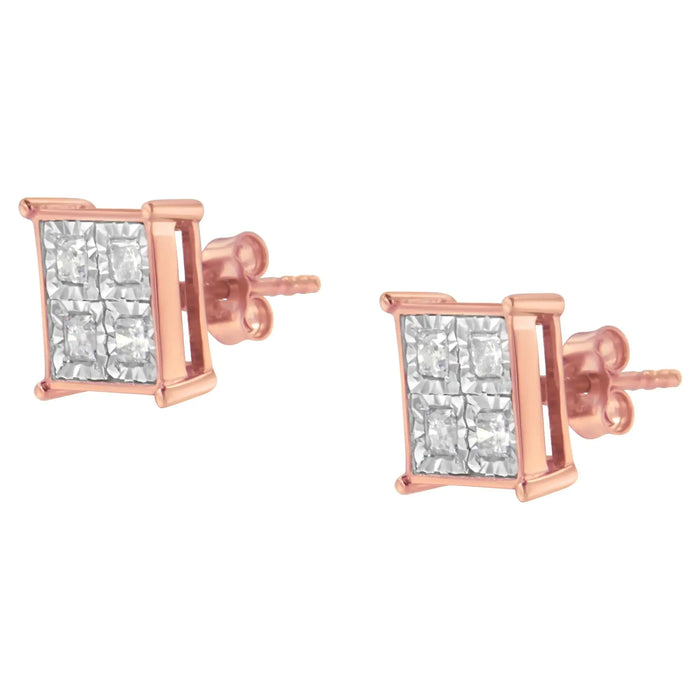 Rose Gold Plated Sterling Silver Diamond Composite Stud Earrings (3/4 cttw, J-K Color, I1-I2 Clarity) - ShopSwiftly