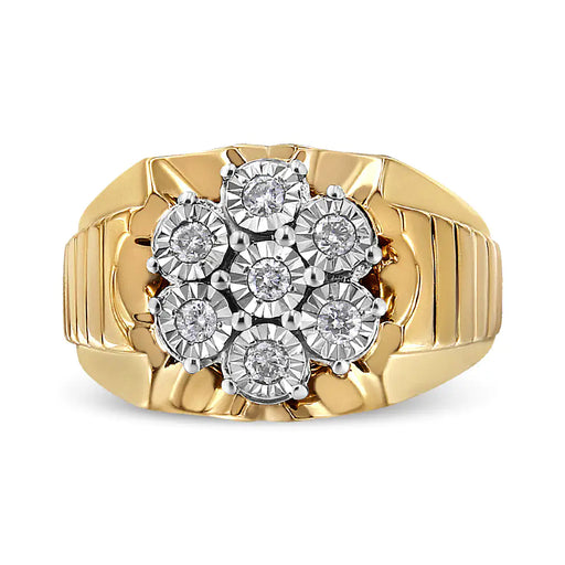 14K Yellow Gold Plated .925 Sterling Silver 1/3 Cttw Miracle-Set Floral Diamond Cluster Ring (I-J Color, I1-I2 Clarity) - ShopSwiftly