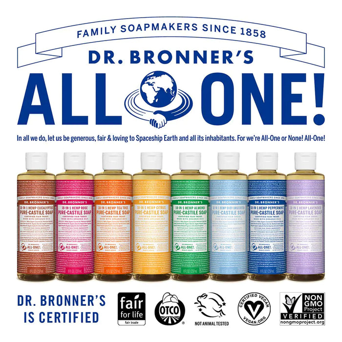 Dr. Bronner's - Pure-Castile Liquid Soap (Peppermint, 8 Ounce) - Made with Organic Oils, 18-in-1 Uses: Face, Body, Hair, Laundry, Pets and Dishes, Concentrated, Vegan, Non-GMO 8 Fl Oz (Pack of 1)