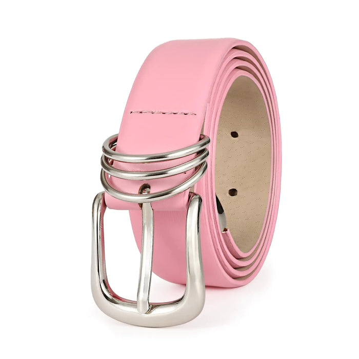 Women's Leather Belts with Gold Buckle Fashion Leather Waist Belt Elegant Ladies Belts for Jeans Dress & Casual Wear Pink+sliver S: Fit Waist Size 26"-32"