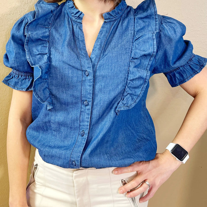 Ruffle Denim Top - ShopSwiftly