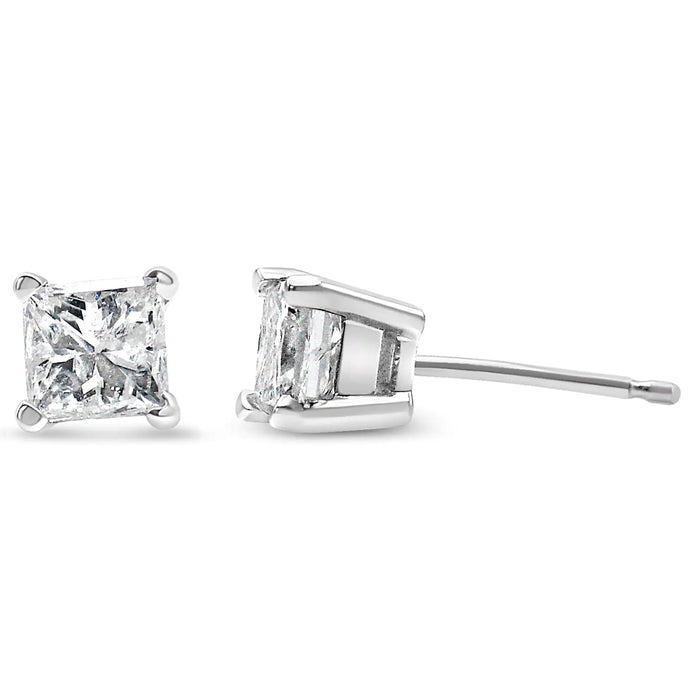 AGS Certified 14k Gold 4-Prong Set Princess-Cut Solitaire Diamond Push Back Stud Earrings (I-J Color, SI2-I1 Clarity) - ShopSwiftly