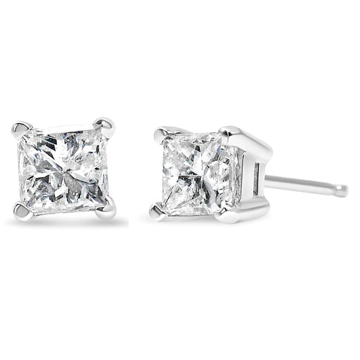 AGS Certified Princess-Cut Square Diamond 4-Prong Solitaire Stud Earrings in 14K Yellow Gold (L-M Color, SI1-SI2 Clarity) - ShopSwiftly