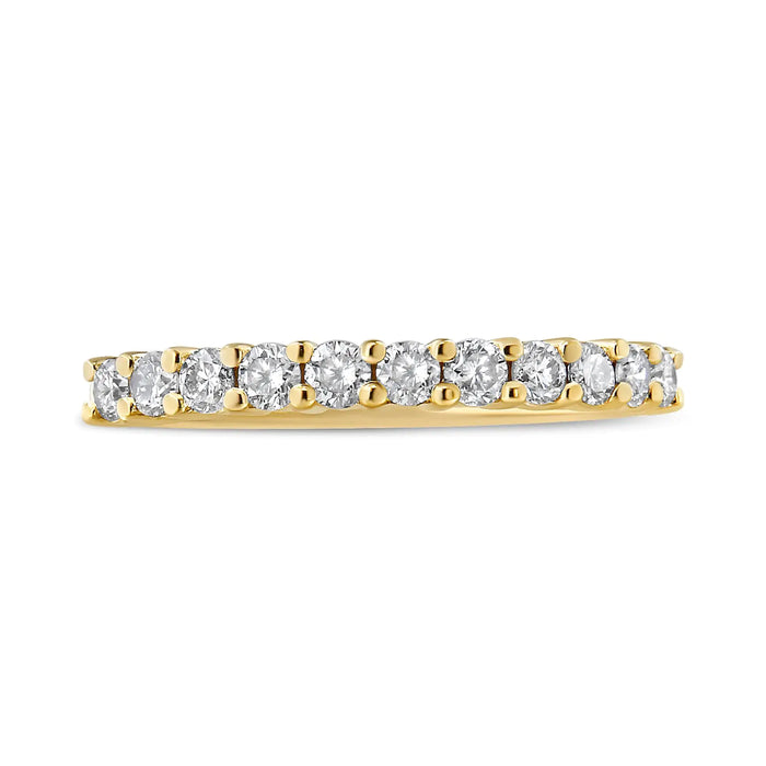 14K Yellow Gold Plated .925 Sterling Silver 1/2 cttw Shared Prong Set Brilliant Round-Cut Diamond 11 Stone Band Ring (K-L Color, SI2-I1 Clarity) - ShopSwiftly