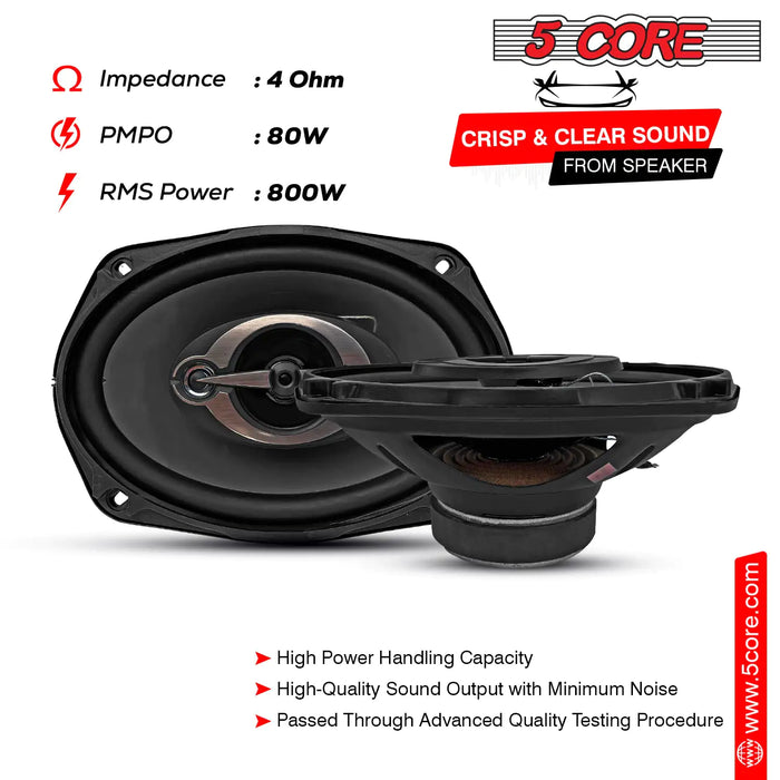 5Core Car Speaker 6 "x9" 3 Way Coaxial Door Subwoofer 800W Peak Power 4 Ohm Replacement Bass Woofer