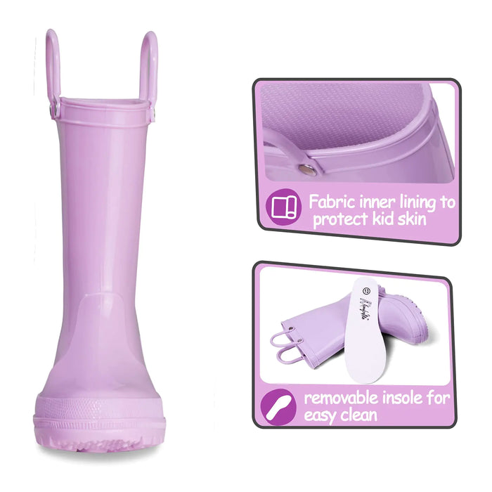 K KomForme Kids Girls & Boys Rain Boots with Easy-on Handles Waterproof Outdoors 3 Big Kid Lilac