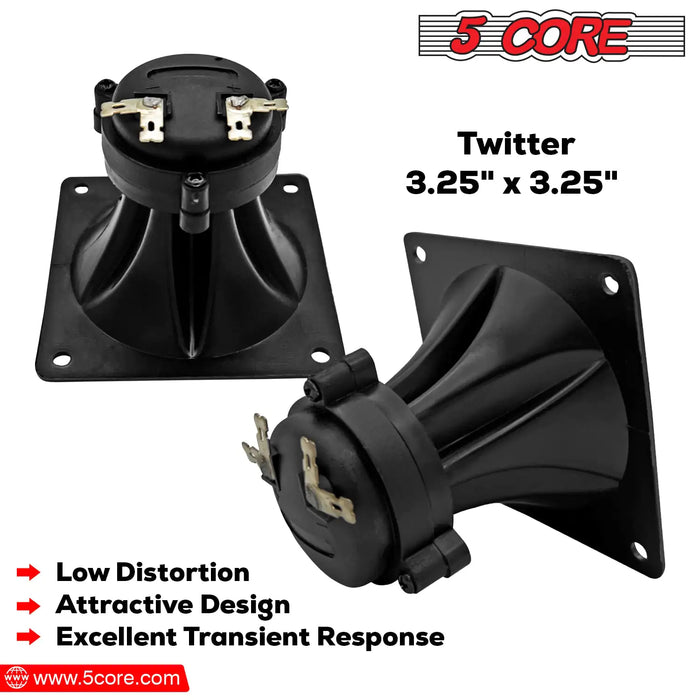 5Core Tweeter 3.25" x 3.25" 40W Component Square Driver Replacement Piezo Super Horn